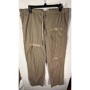 XCVI Women's Khaki Cargo Pants Straight Leg Drawstring  Waist Pockets small